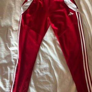 Adidas men’s Red warmups with White Stripes